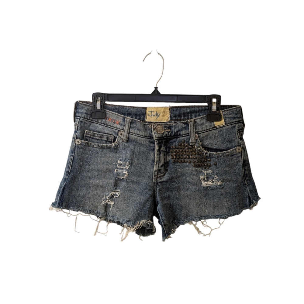 July 25 Cut Off Distressed Patchwork Jean Shorts Size 28 Low Rise Y2K Grunge